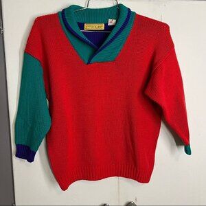 Stitches - ok! Red Vintage color block collard v-neck sweater size small